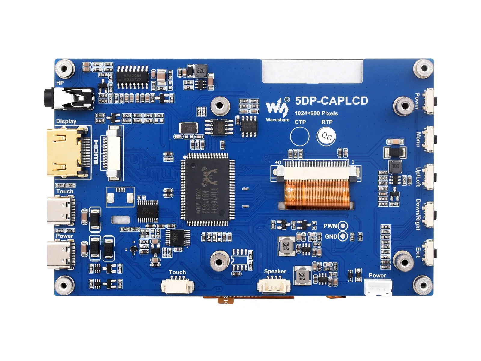 5DP-CAPLCD-B, 5-дюймовый резистивный сенсорный экран со стрелками, 1024x60 0 пикселей, панель из закаленного стекла, интерфейс HDMI, панель IPS