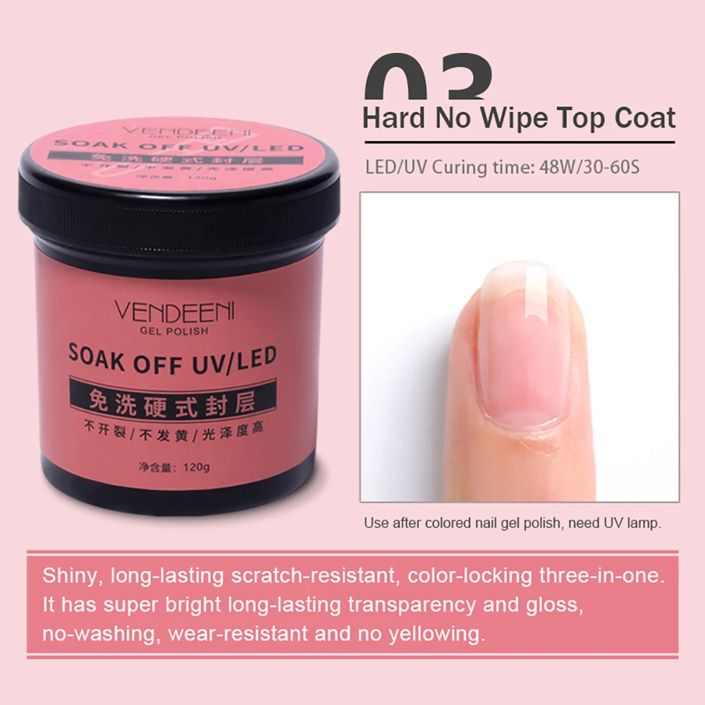 Vendeeni 120g Large Capacity Nail Art Functional Gel Base Coat No Wipe Top Coat Leveling Reinforcing Gel Painless Extension Gel