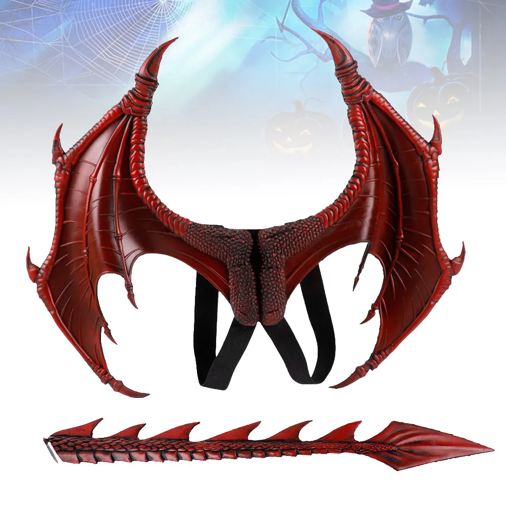 Drakenkostuum voor rode kunstmatige vleugels Staart Duurzaam materiaal Nauwkeurig snijden Verjaardag Halloween Maskerade Foto rekwisieten