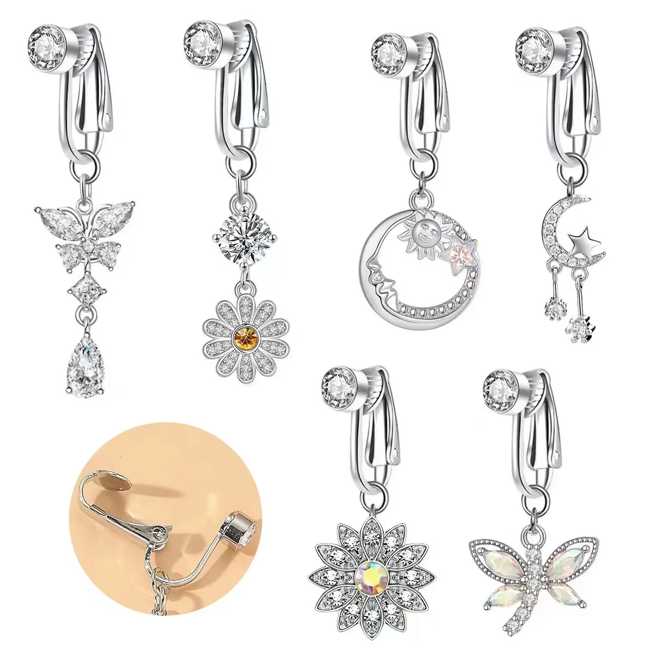 Faux anneaux de nombril papillon en acier chirurgical, Clip Non percé sur les anneaux de nombril, bijoux pour femmes