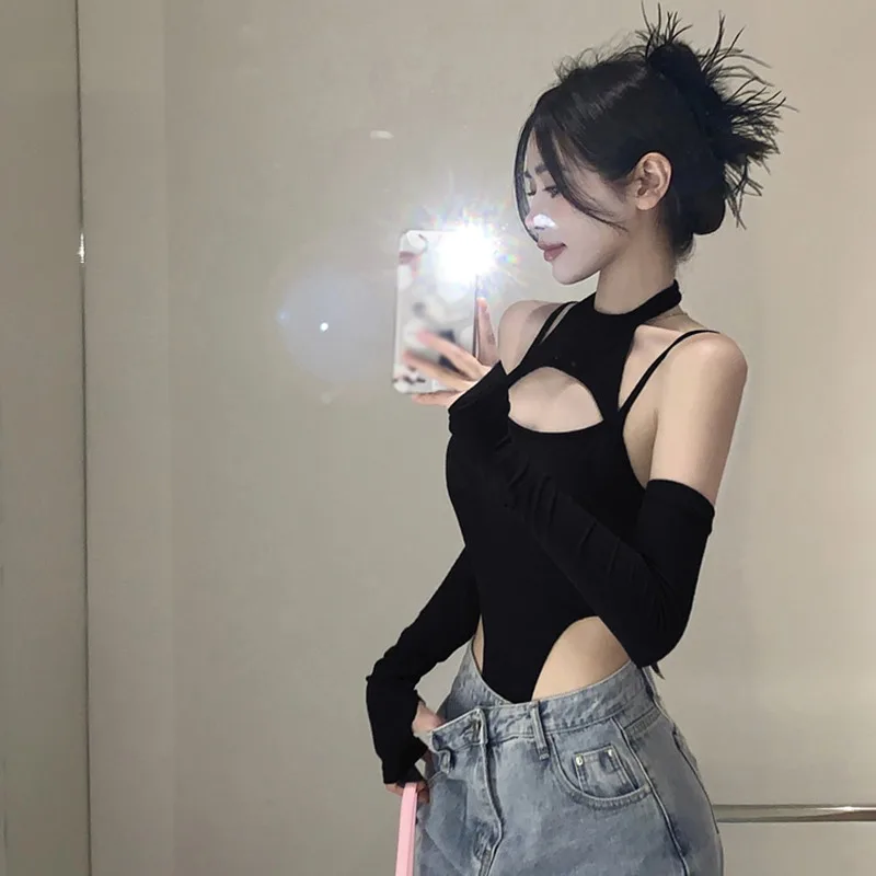 Women Sexy Hollow Out Bodysuit Black Harajuku Off Shoulder Streetwear Party Club Body Jumpers White Rompers