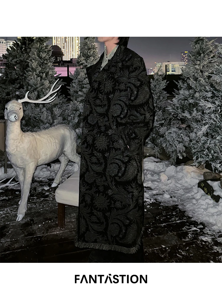 

FANTASTION Original design Vintage carpet pattern wool blends jacket Casual coat outerwear coats wool blends tops Jackets