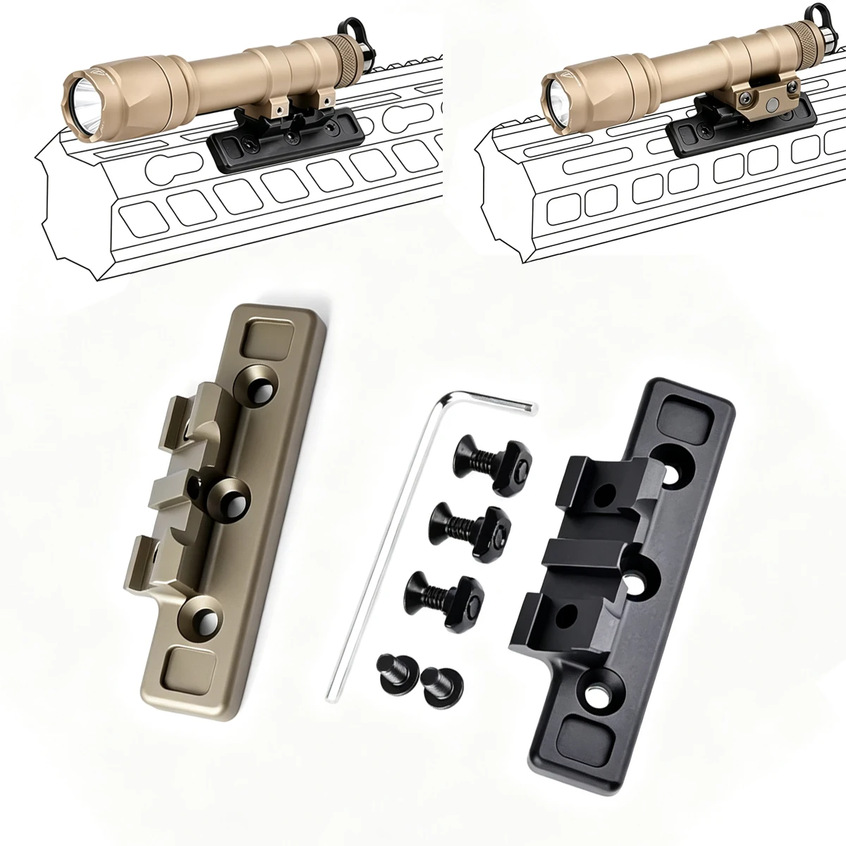 Tactical Surefire M600 M300 Flashlight Mount For Mlk Keymo Rail CNC Aluminum Alloy M600B M600C Scout Light Offset Mount Bracket