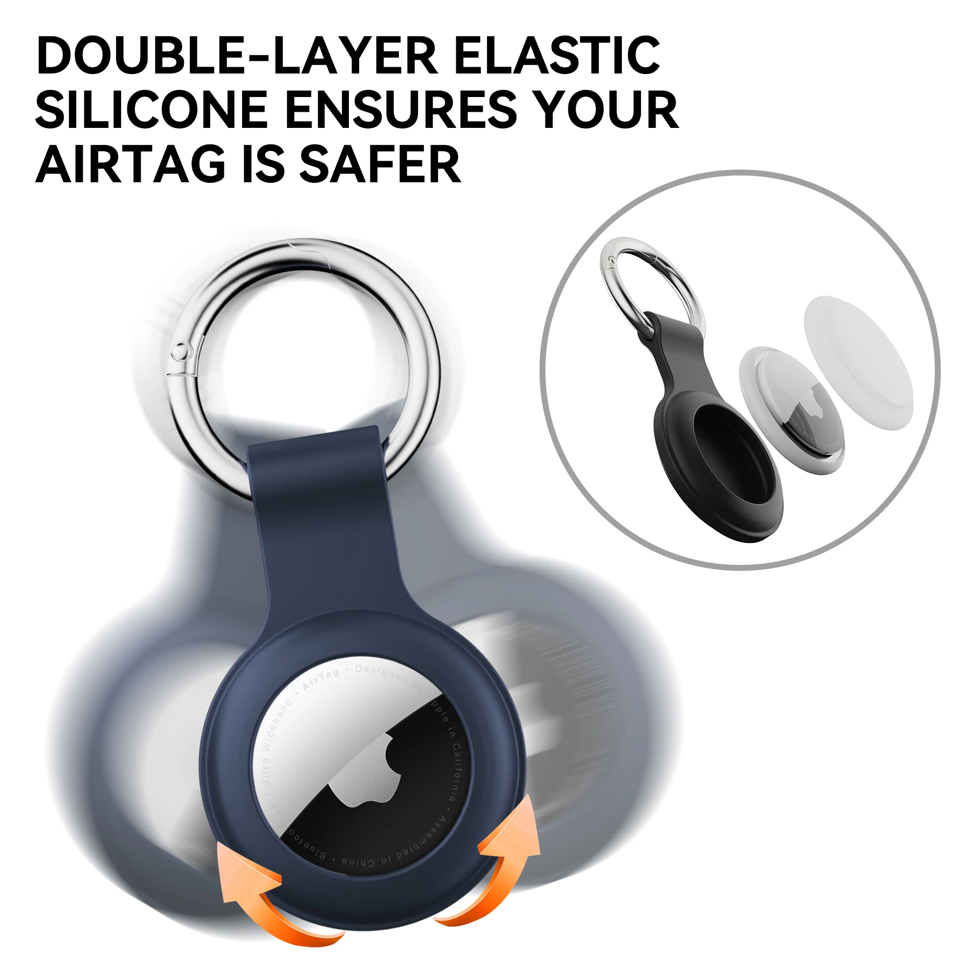 4 عبوات لحافظة AirTag من السيليكون، حامل علامة هوائية ممتص للصدمات لهاتف Apple AirTags، حافظة سلسلة مفاتيح، مشبك حلقة مفاتيح