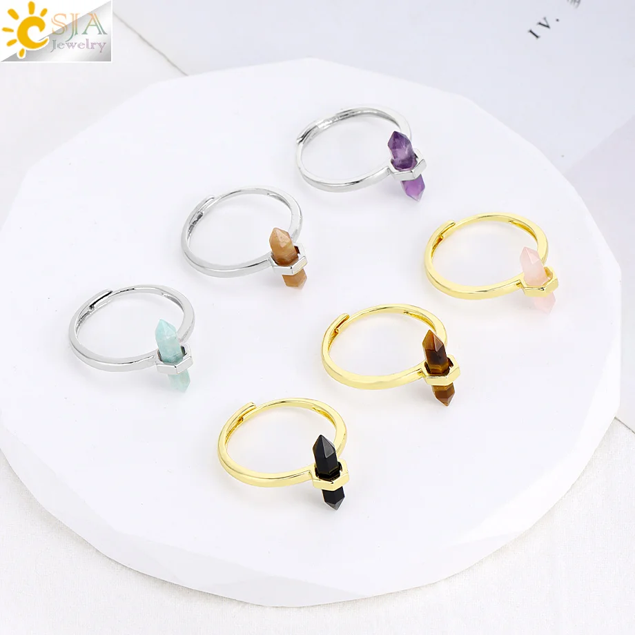 Hexagonal Crystal Finger Ring for Man Women Natural Stone Ametysts Crystals Adjustable Rings Anniversary Wedding Jewelry H578