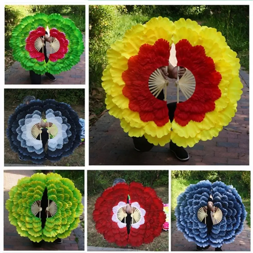 

Высокое качество, 90 см, полускладной танцевальный веер для детей и взрослых, 10 стилей, двусторонний ручной веер с лепестками пиона, 5 слоев, реквизит для клубных выступлений