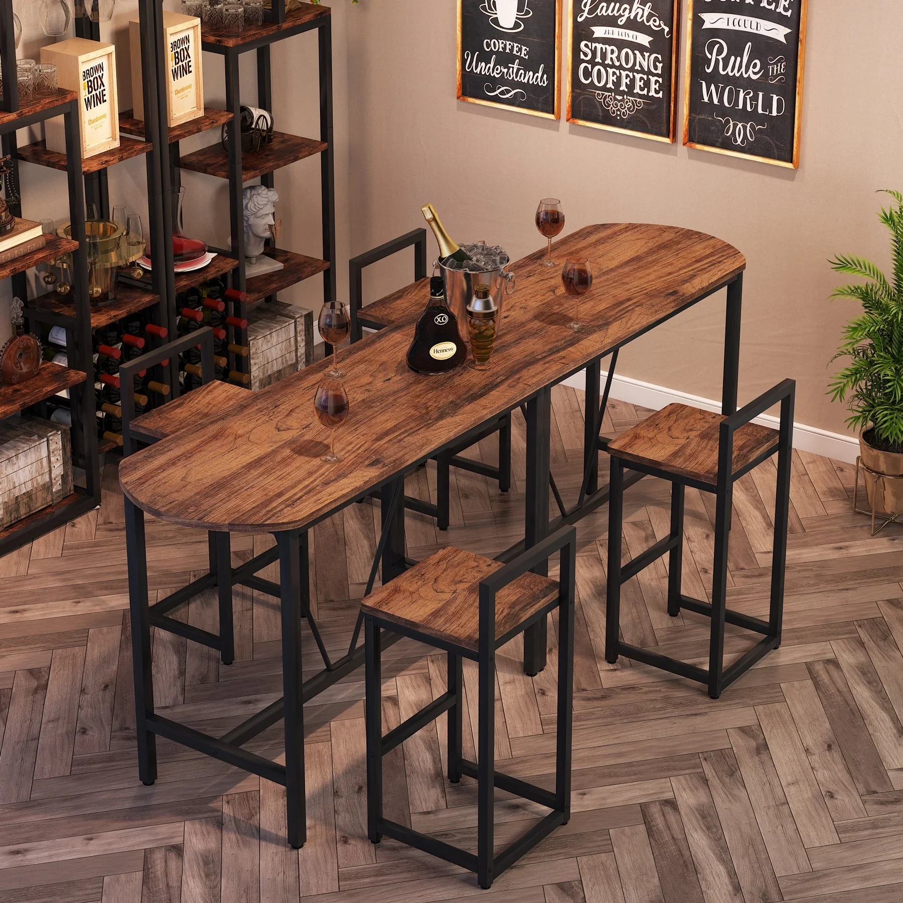 Tribesigns Counter Height Mini Wine Bar Table Sofa Pub Set With 2 Stools Two-Person Dining Room Table Set Restaurant Furniture