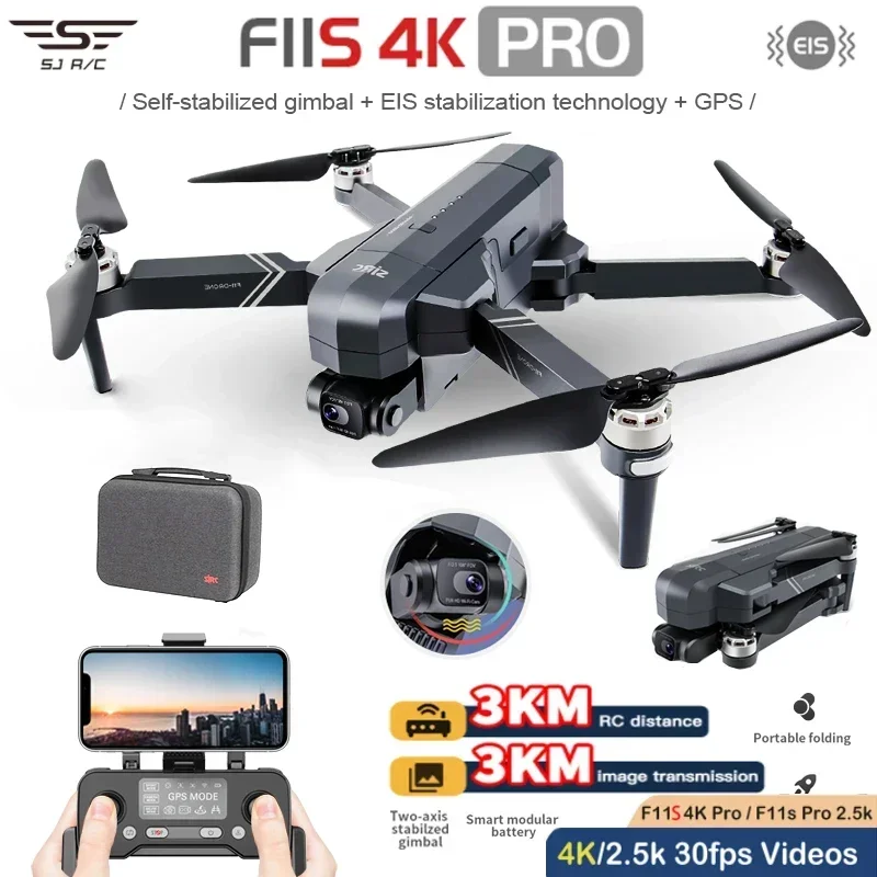 SJRC F11 프로 4K F11s 프로 4K 카메라 드론, GPS 5G FPV HD 2 축 안정화 짐벌 EIS 전문 브러시리스 쿼드콥터 RC 드론