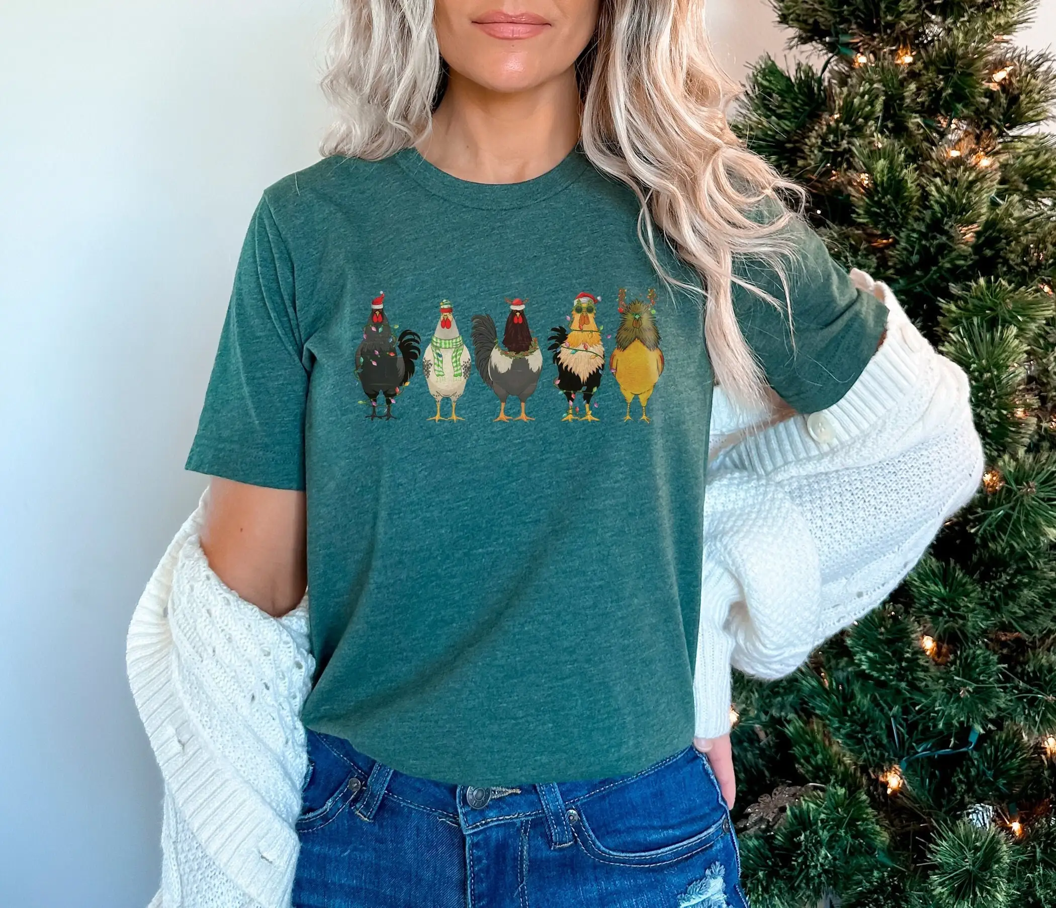 Christmas Light Chicken T Shirt For Women Funny Farmer Animal Lover S