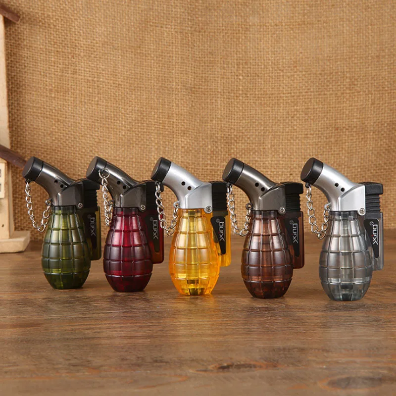 Portable Mini Welding Torch Lighter, Refillable Gas Jet Flame Windproof Lighter Transparent Creativity Design Lighter with Chain