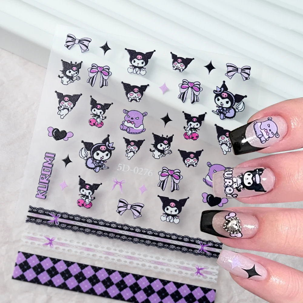 1Pc5D HelloKitty/Kuromi/Pochacco pegatina para uñas 8*10cm Kawai dibujos animados bronceado Kitty pegatina para uñas autoadhesiva arco Kuromi deslizador de uñas