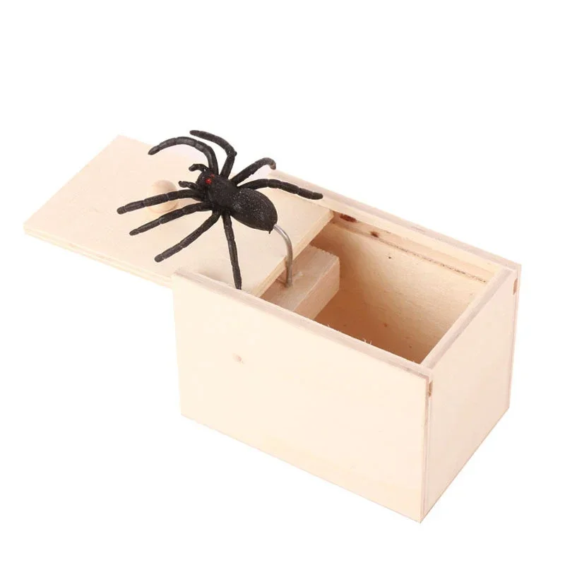 Truque aranha engraçado susto caixa de madeira escondida brincadeira de madeira horror divertido jogo brincadeira truque amigo escritório brinquedo gags piadas práticas