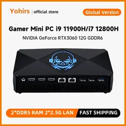 Mini PC para jogos com caixa preta legal, Intel Core i7 12700H, i9 11900H, NVIDIA GeForce RTX 3060, 12G GDDR6, 2 x slots DDR5, Windows 11, Wifi6E