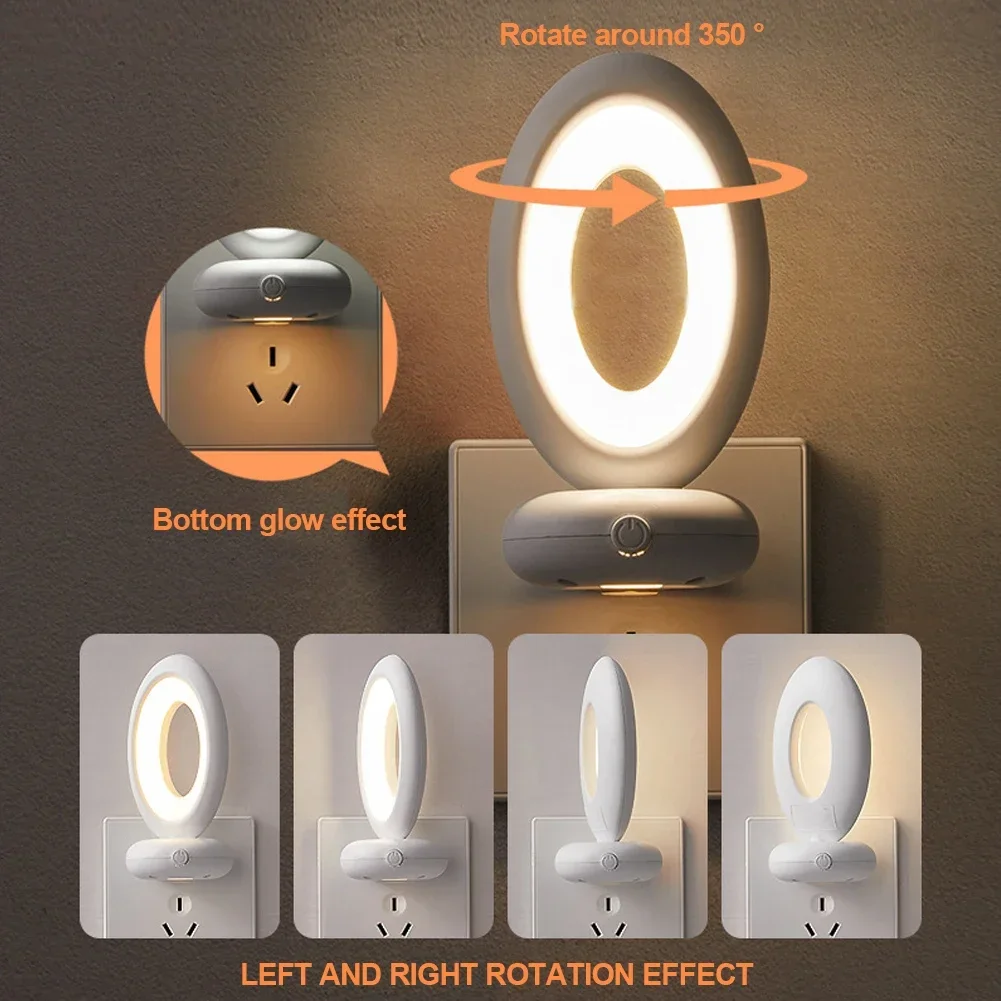 Remote Control LED Night Light Plug-In Rotating Soft Light Eye Protection Sleep Atmosphere Home Bedroom Bedside Lamp Read WC