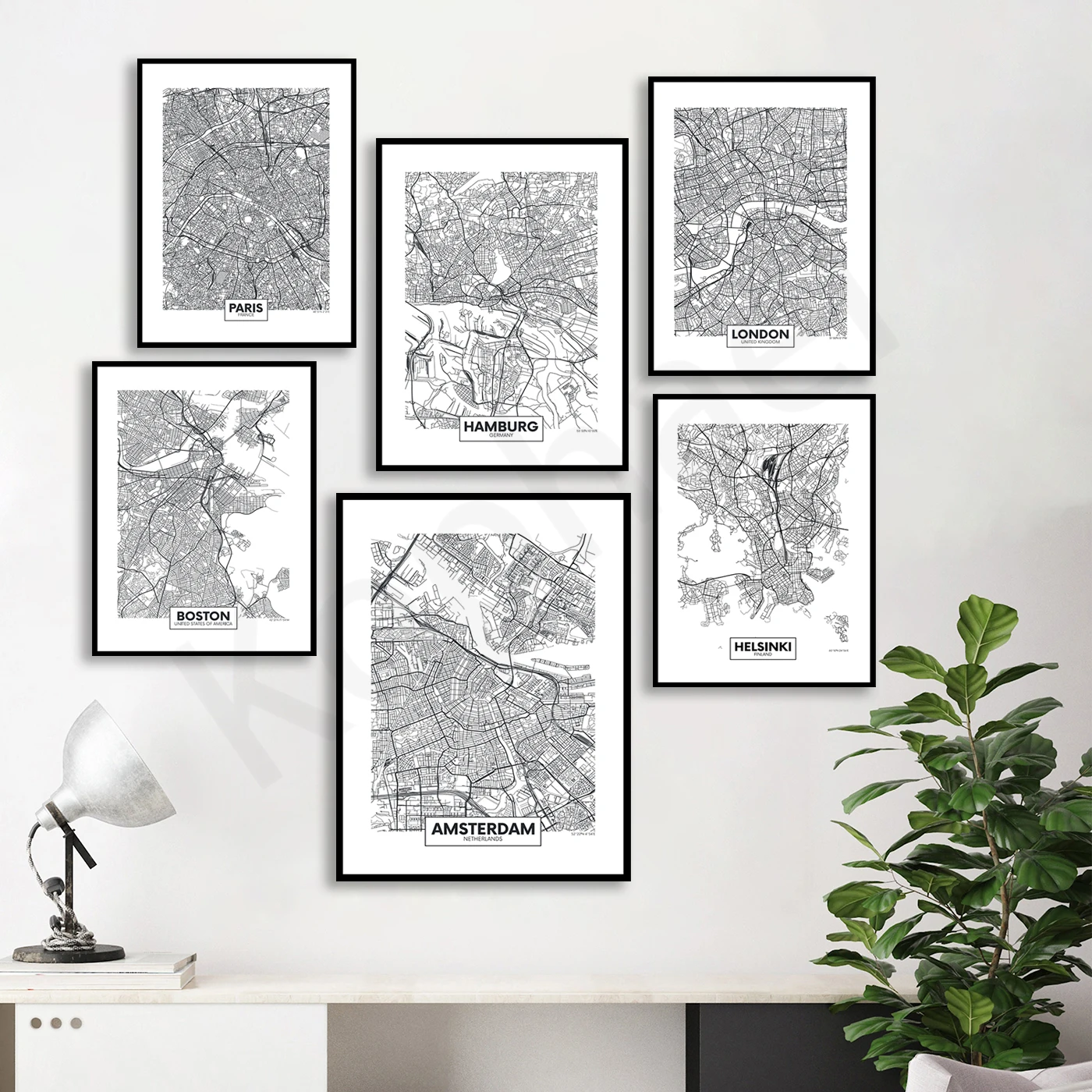 Hamburg Paris Amsterdam London Stockholm Barcelona Boston Helsinki Madrid Los Angeles Montreal Ottawa. City Map Poster