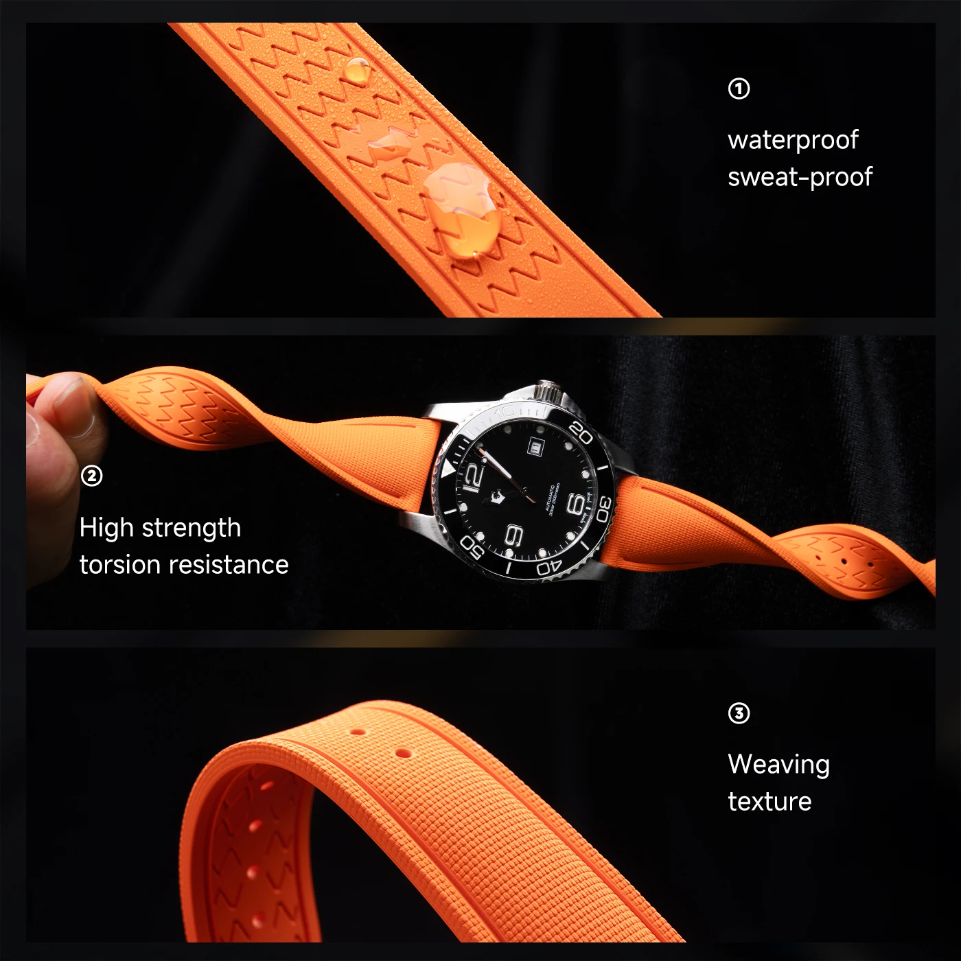 Quick Release Fluororubber Watch Strap for Longines Master Conquest Flagship Record Spirit Elegant Series Replacement Watch Band