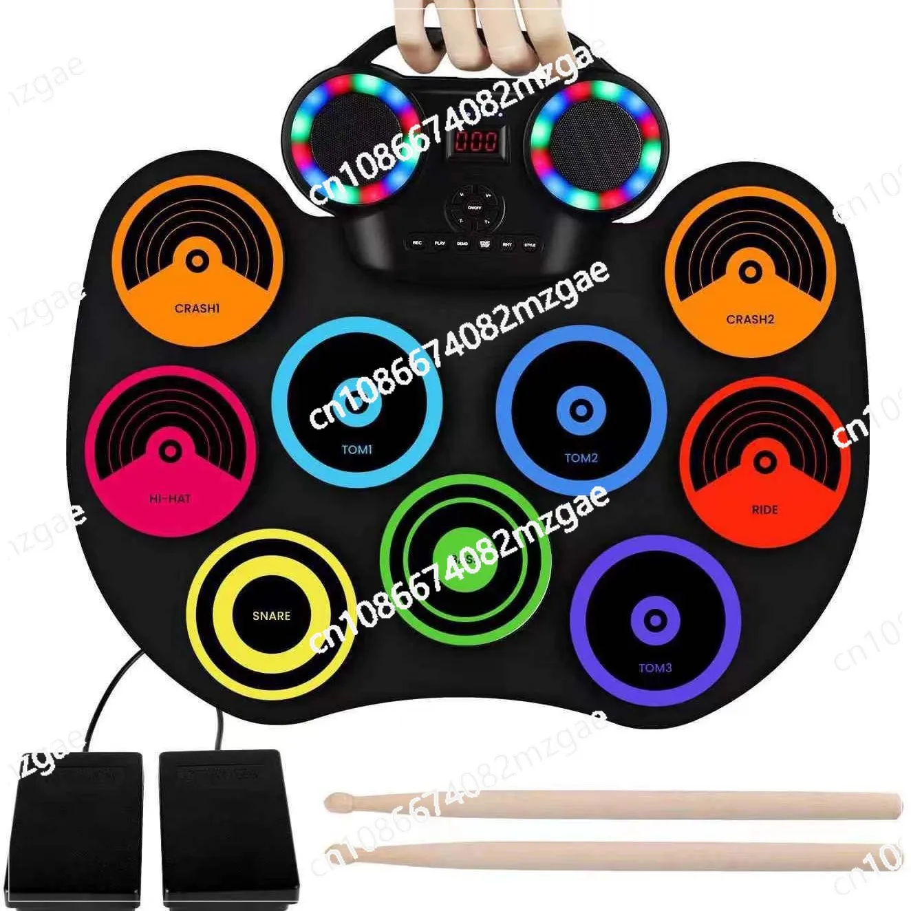 

Portable Electronic Drum Hand Roll Electronic Drum Flashing Light Bluetooth Stand Drum with Built-in Lithium Battery and Speaker