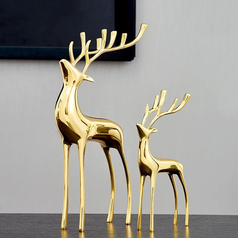 Golden Deer Craft Ornament Metal Animal Sculpture Copper Brass Home Decor Accessories Decorative Figurines Nordic