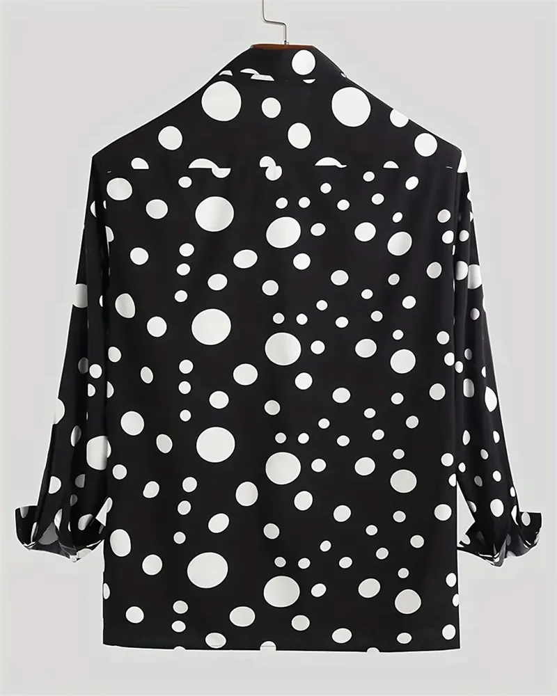 2023 Men\'s Shirt Tops Polka Dot Lapel Long Sleeve Clothing Regular Fit Polka Dot Print Button Men\'s Casual Shirt S-6XL