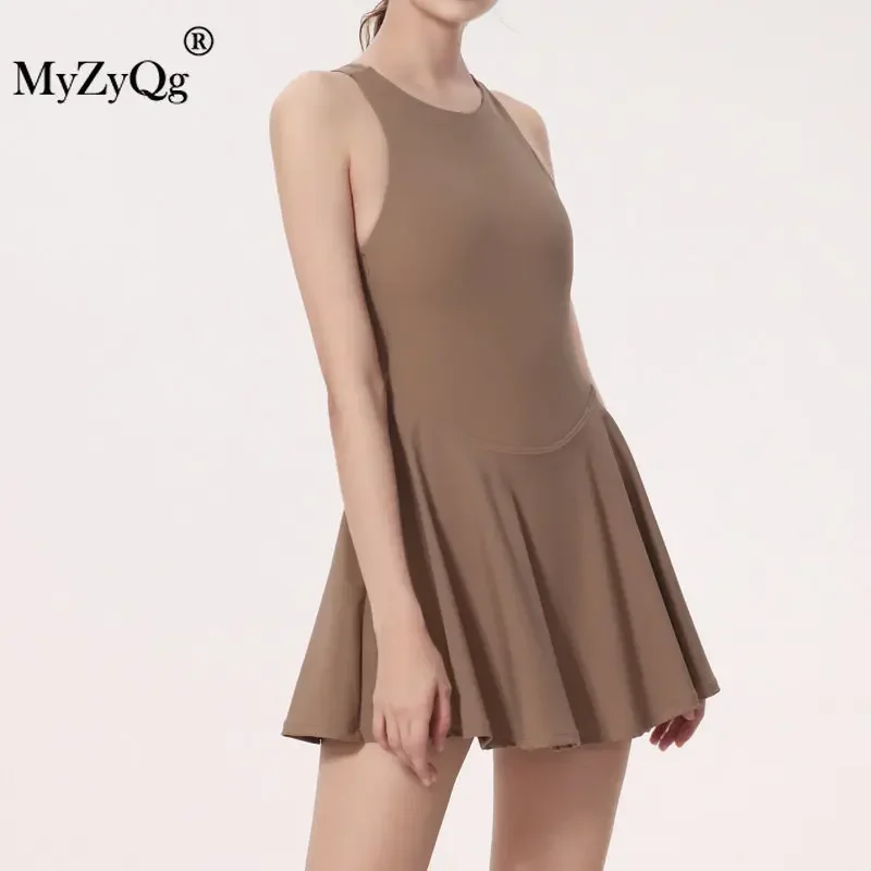 MyZyQg Women Summer Sports Tennis Dress Anti-go Light Quick Dry Badminton Beauty Back One-piece Yoga Fitness Dress