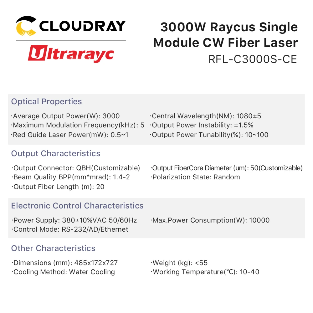 Ultrarayc Original Raycus 1064nm Fiber Laser Source RFL-C3000S Single Module 3000W CW Fiber Lasers for Cutting Welding Machine