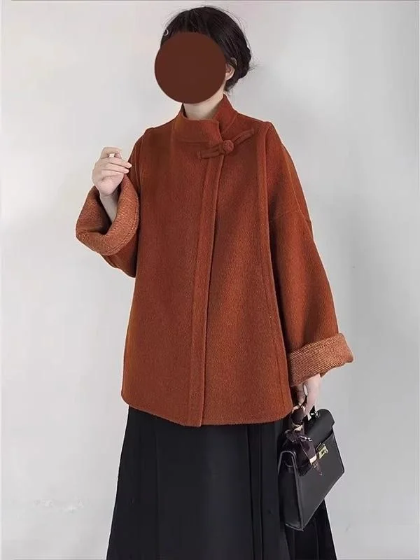 Red Chinese Style Women's Fashion Zen Clothing Set Autumn Winter Outerwear National Trend Tea Ceremony Costume Traditional Ne...