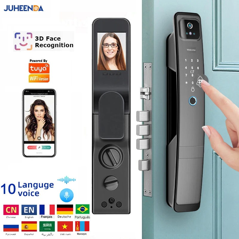 Tuya Wifi 3D Face Recognition Smart Lock Intelligent Biometric Fingerprint Password IC Card Camera Electronic Lock