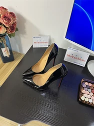 2024 New Pointed Sexy Black High Heels for Women, Exquisite Fine Heel Style, Naked Lacquer Leather Single Shoes