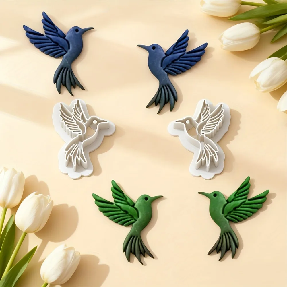 2 Peças Cortadores de Argila Polimérica em Formato de Beija-flor, Moldes Plásticos Reutilizáveis de Pássaros para Artesanato DIY Boho, Joias e Artesanato em Resina de Argila Polimérica