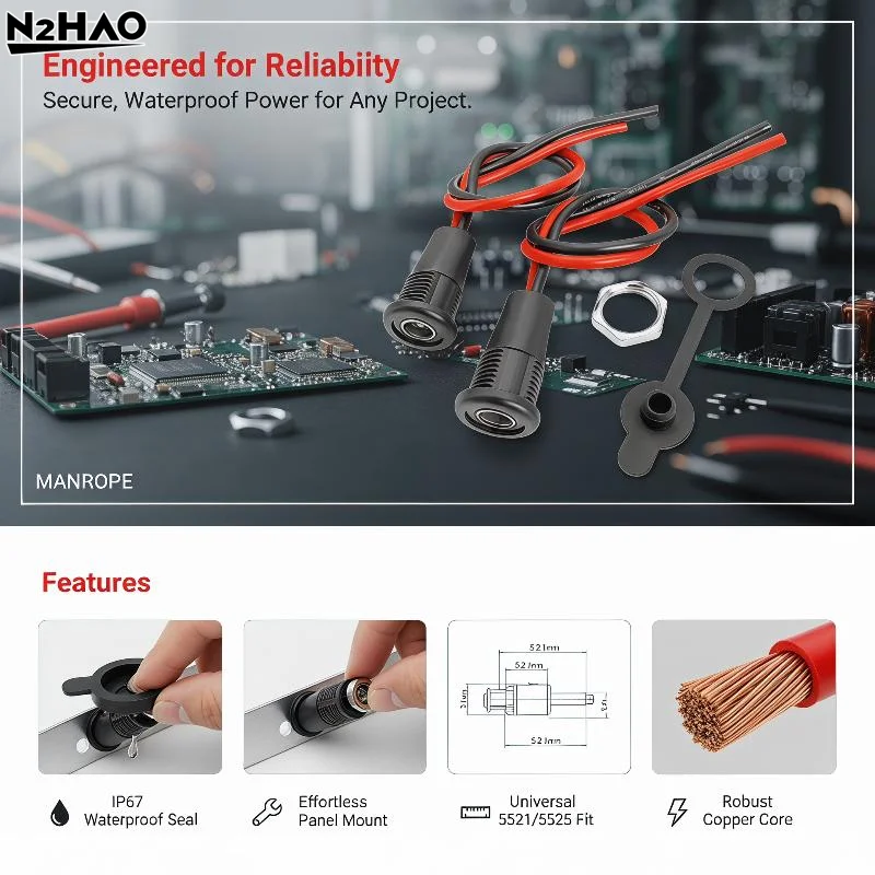 Seamless DC 5521/5525 Power Connector with Cable for Continuous Power Supply