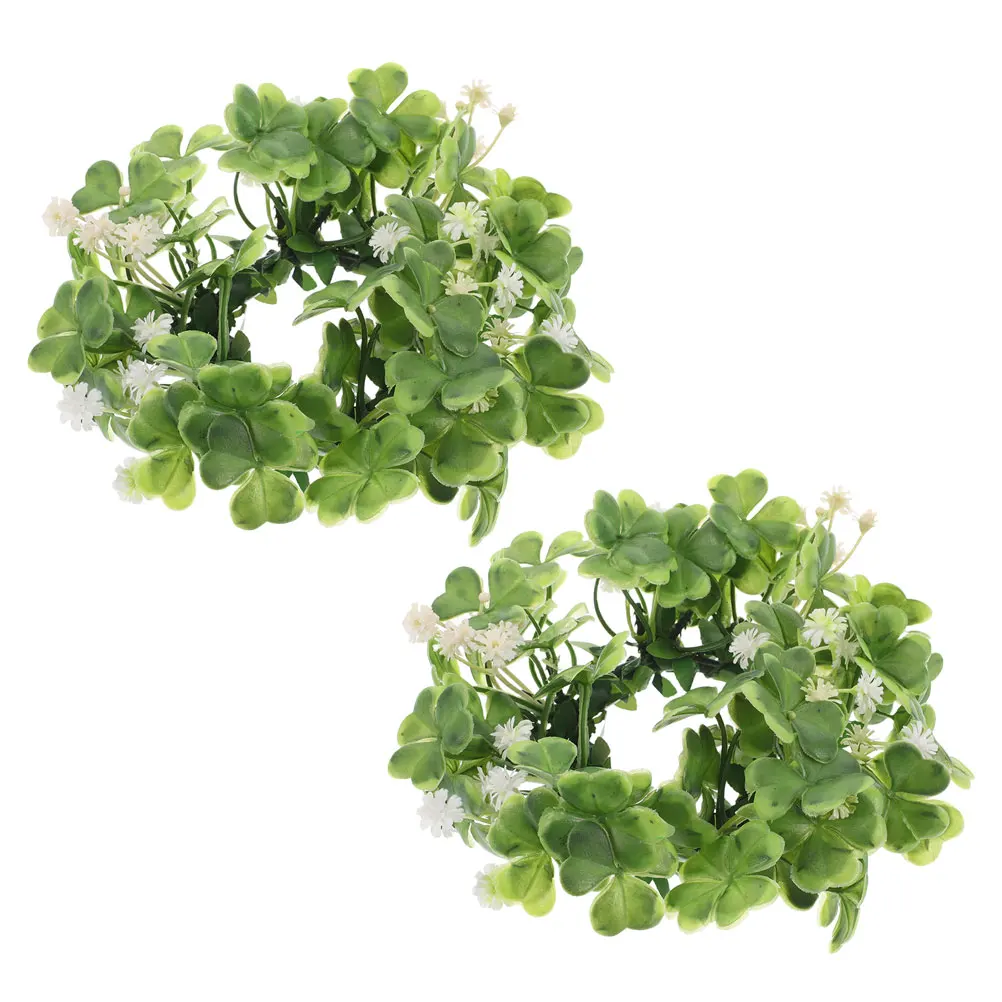 

2 Pcs Candlestick Mini Wreath Shamrock Wreaths Artificial Ring for Party Decorations Rings Floral Plastic