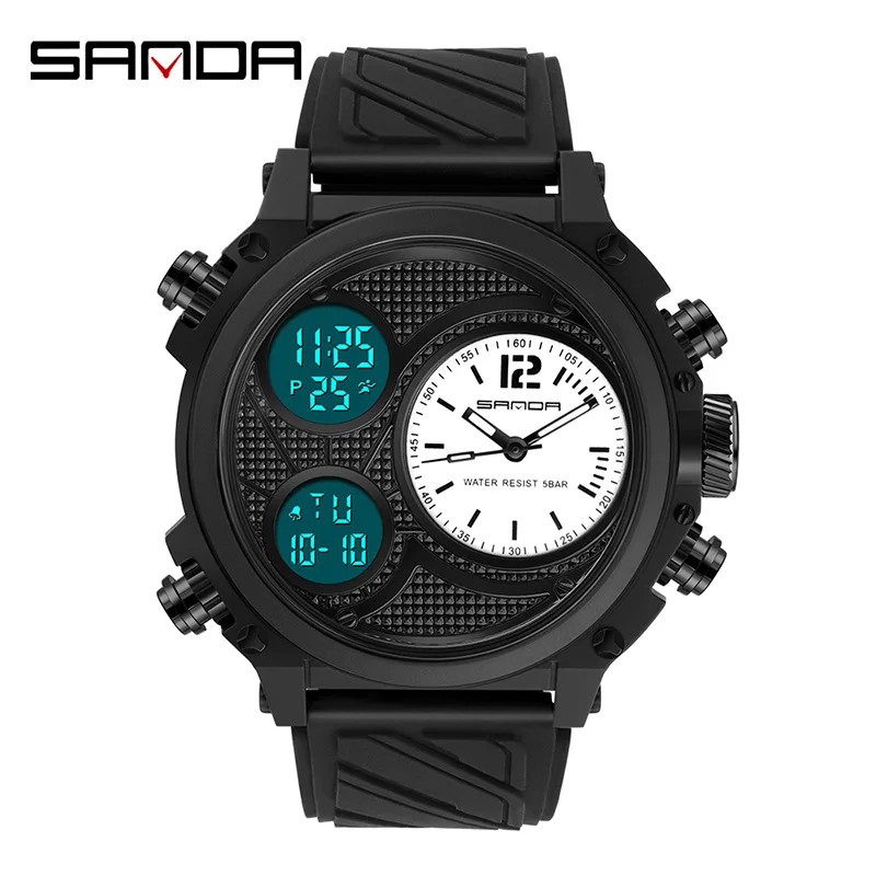 Sanda 3002 Fashion Design Cheap Price Hand Clock For Sports Teenagers Waterproof Analog Digital Luminous Wrist Watch