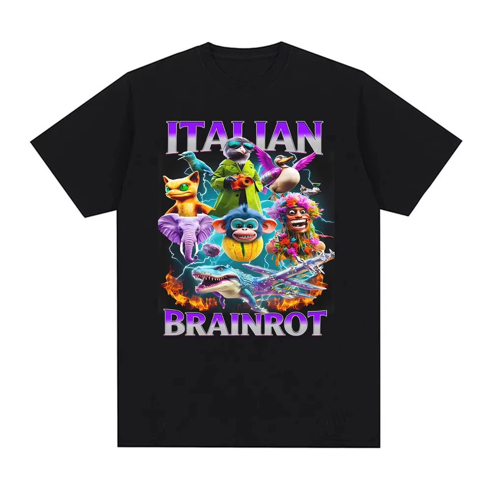 Brainrot Italian Trendy Graphic T-shirt Men's Clothing Summer Vintage T Shirt Hot Sale 100% Cotton Loose Oversized Cozy T-shirts