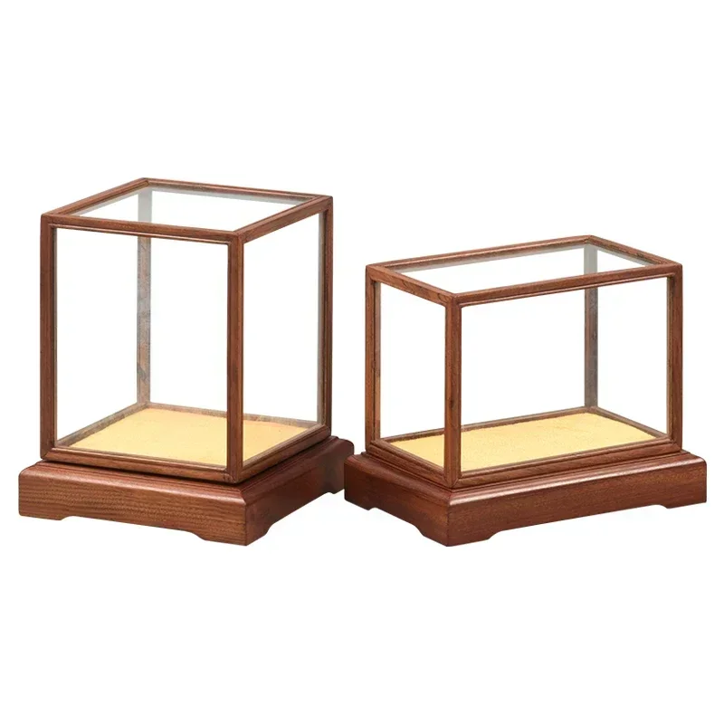 

Rosewood glass cover Buddha transparent dust antique ornaments display cover chicken wing wood treasure cage solid wood base Hot
