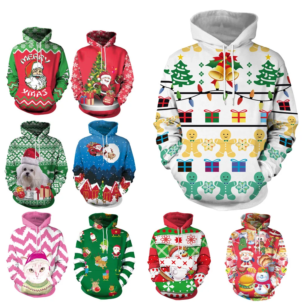 

Couples Funny Christmas Ugly Sweater Bells Tree Elf Xmas Gifts 3D Printed Jumpers Women Men New Year Evening Party Pullover Tops