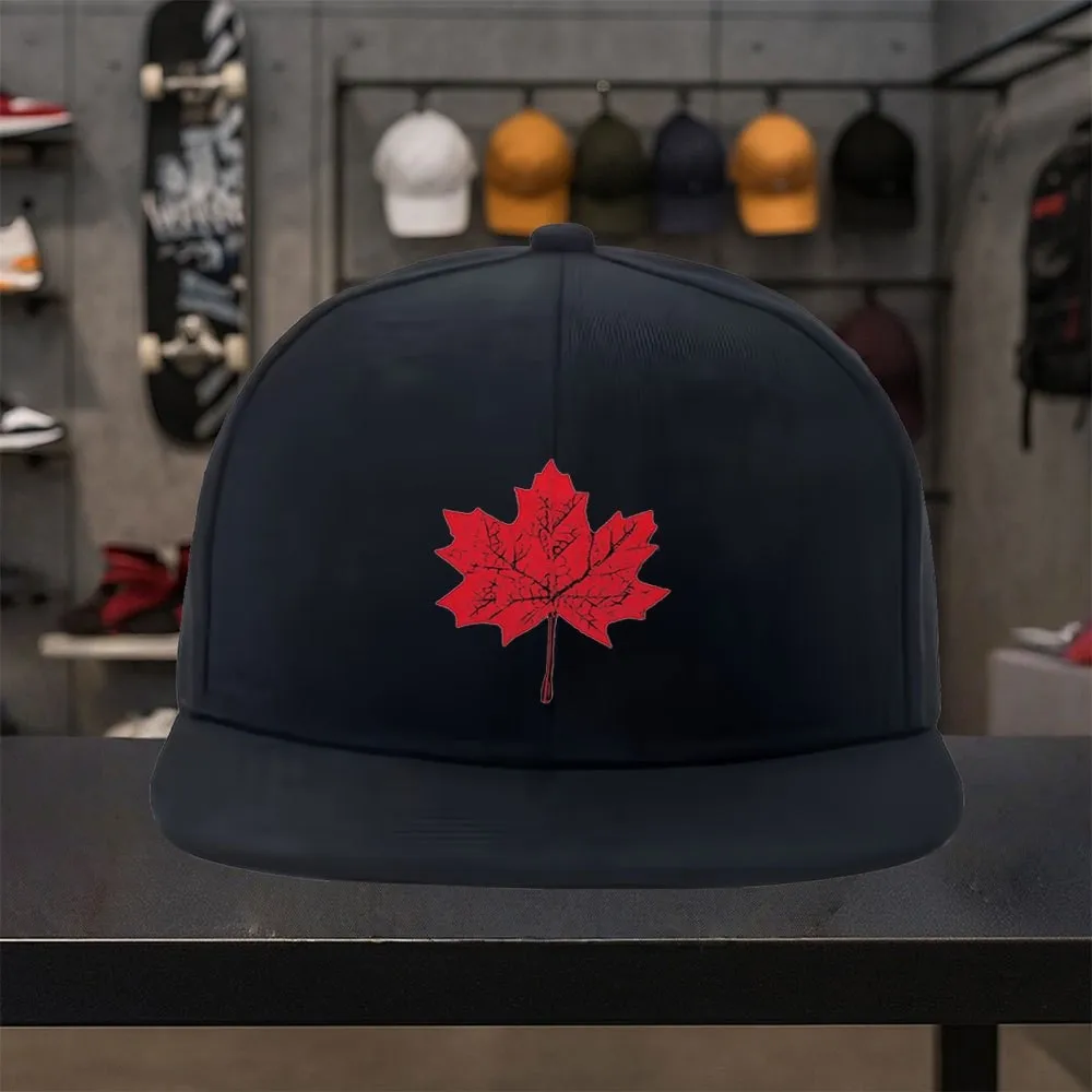 Red Maple Leaf Print Flat Brim Baseball Cap Unisex Adjustable Snapback for Outdoor Activities