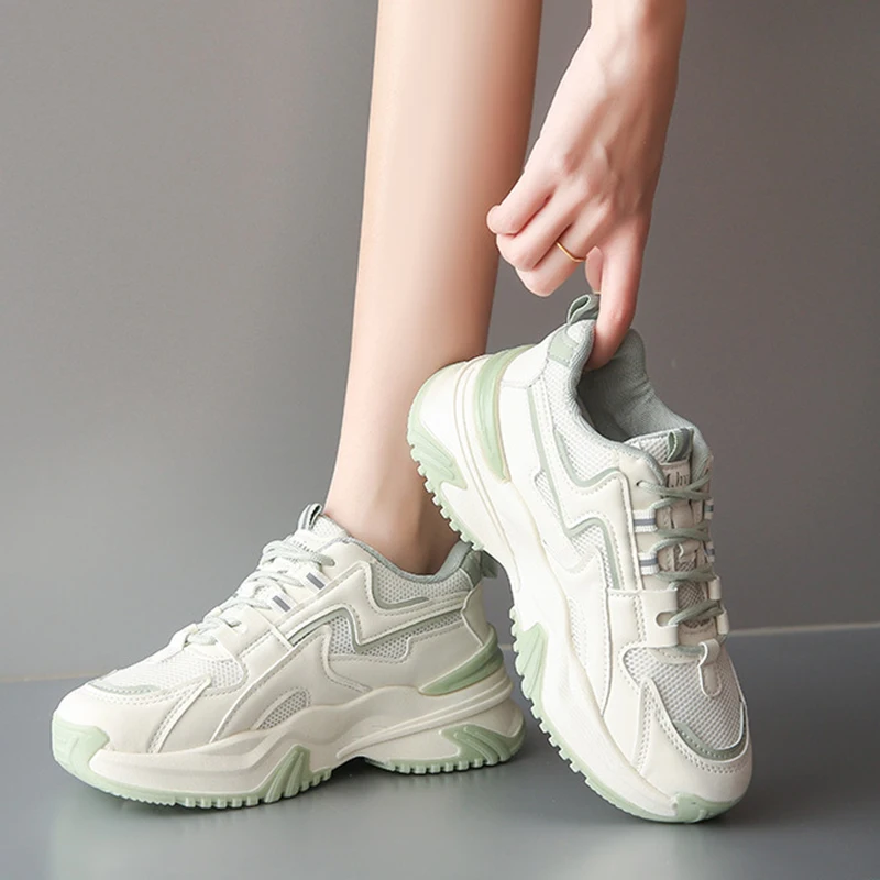 2025 Spring New Women\'s Shoes All Math Platform Sneakers Height Increase 6CM Thick Bottom Casual Shoes Sports Shoes Mesh Tennis