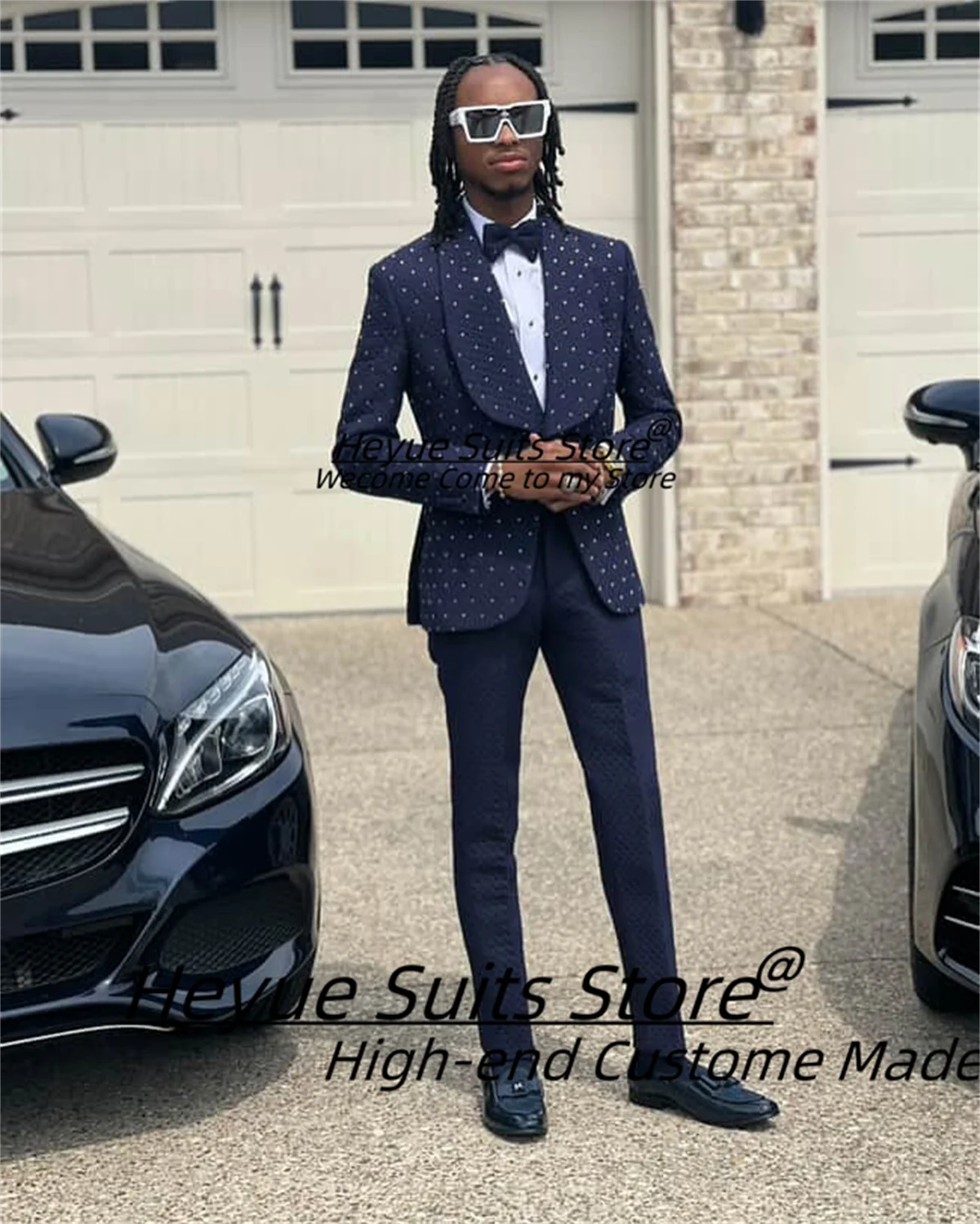 Magnificent Beadwork Men Suits Customized Slim Fit Shawl Lapel Groom Wedding Tuxedos 2 Pcs Sets Male Prom Blazers Costume Homme
