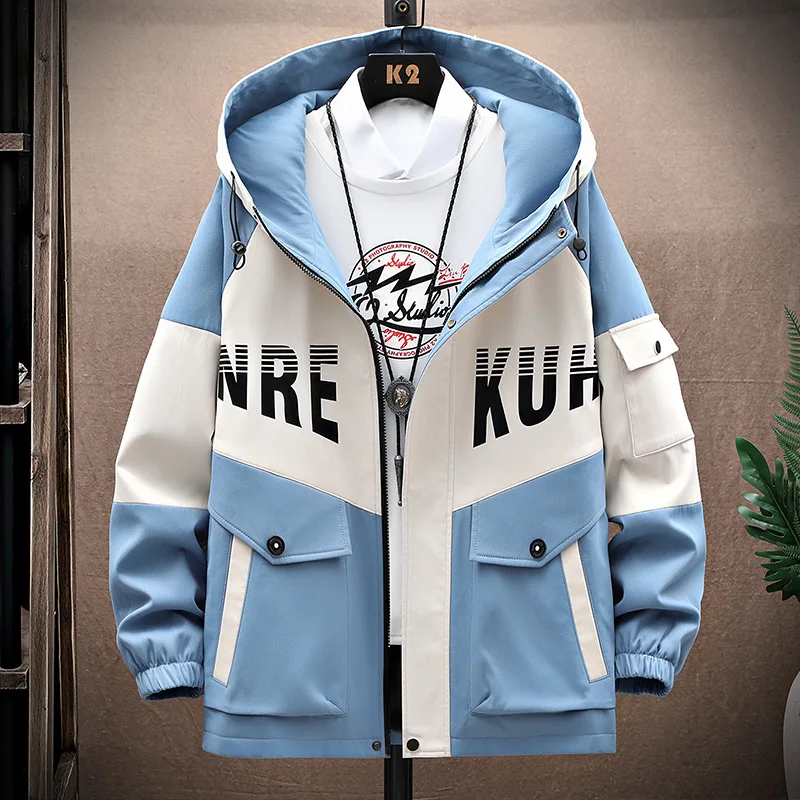 Spring Autumn Fashion Workwear Jacket Multi-functional Hooded Zipper Long-sleeved Loose Polyester Fiber Youth Clothing