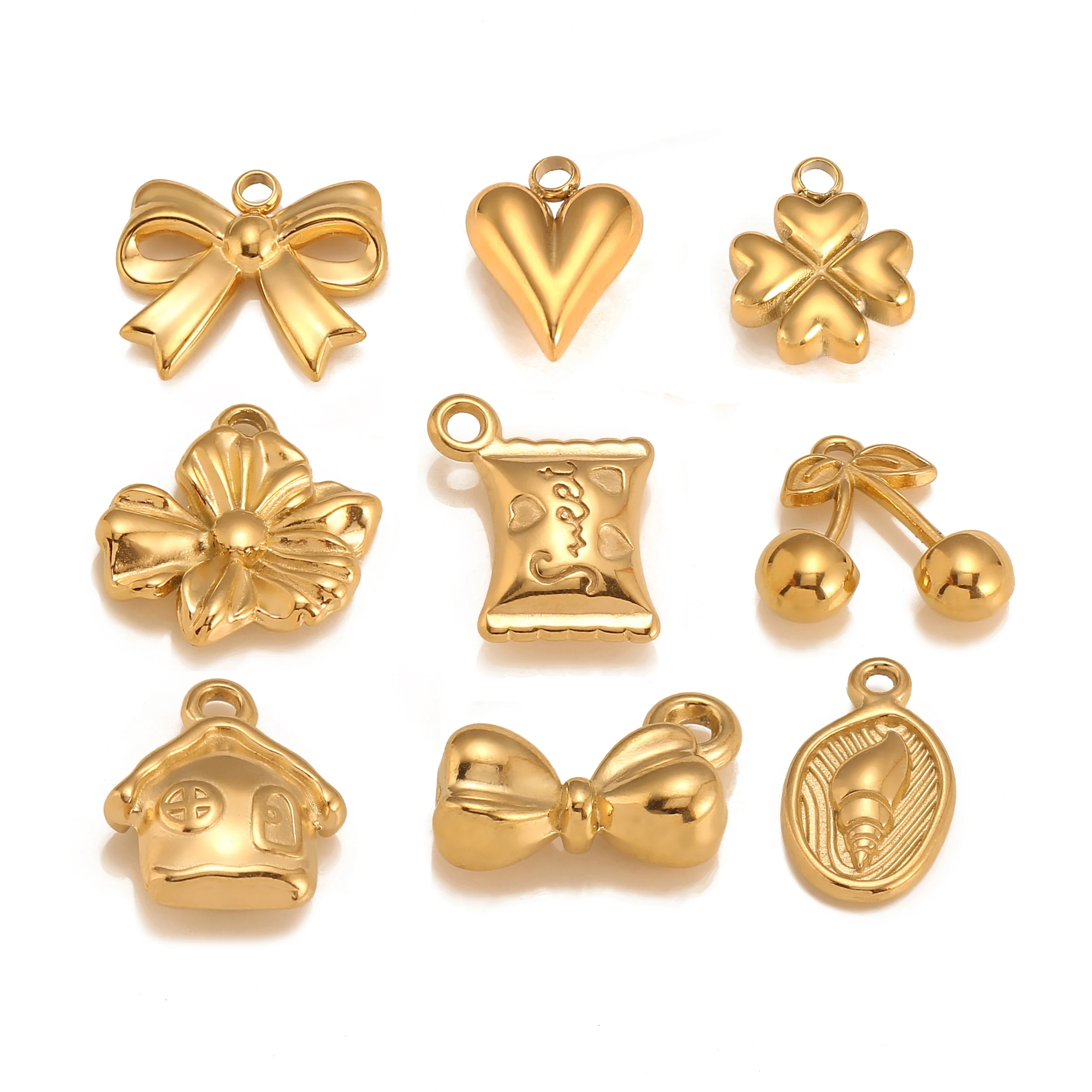 3Pcs Conch Shell/Sunflower/Balloon Heart/Sweet Candy Charm No Fade Exquisite Stainless Steel Pendant DIY Necklace Jewelry Making