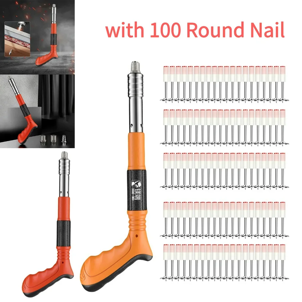 Manual Steel Nail Gun One-handed Operation Silencing Cannon Nail Gun with Nails Nail Wall Fastening Tool Home Wall Fastener