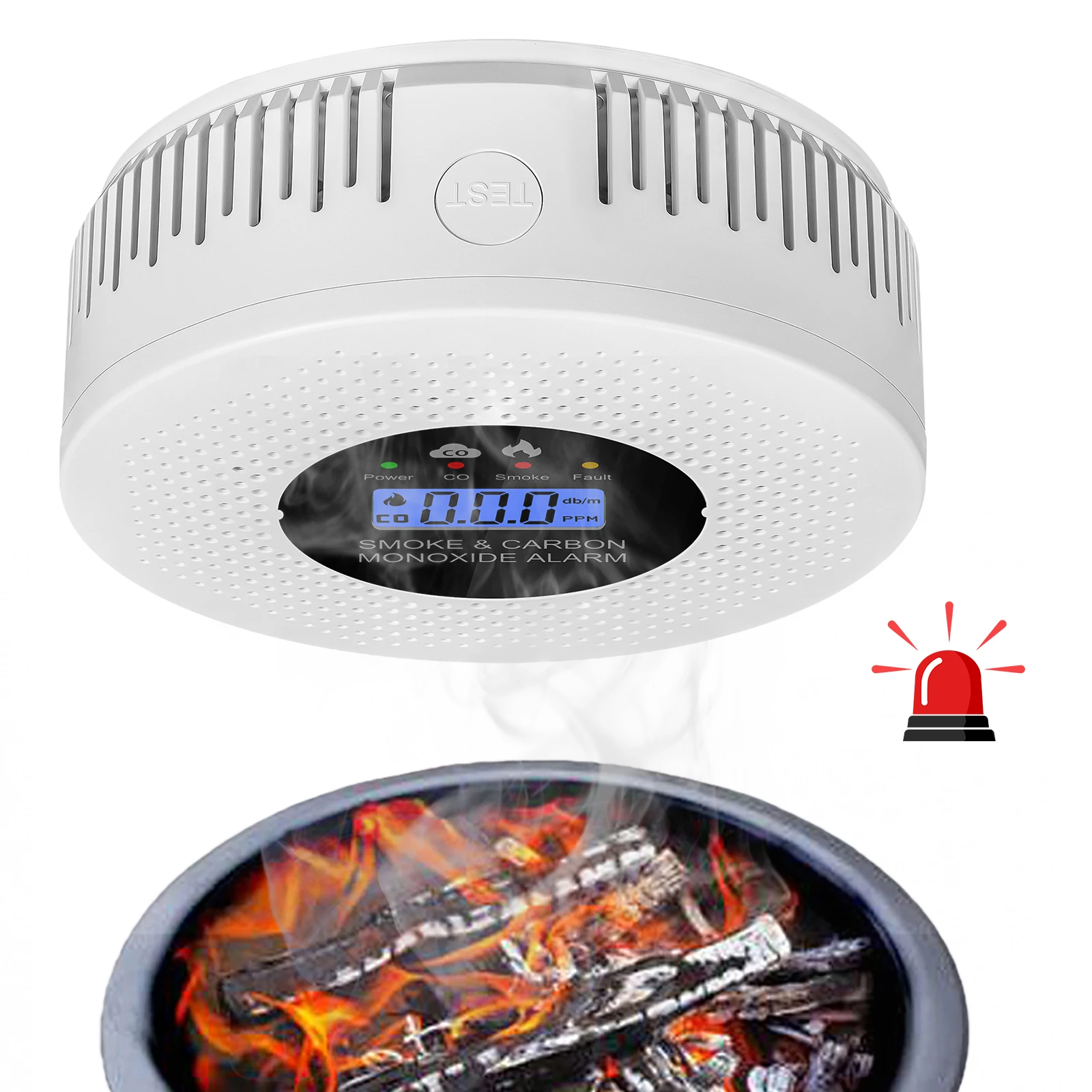 Smoke and Carbon Monoxide Detector with LCD Display 2 in 1 Fire Alarm Smoke Detector for House Apartment Kitchen