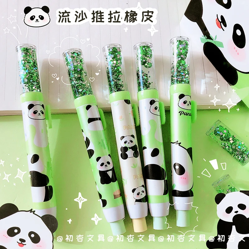 Kawaii Quicksand Push-pull Design Panda Portable Rubber Eraser Cute Erasers for Kids School Office Supplies Gift Stationery