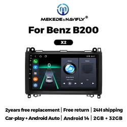 NAVIFLY＆MEKEDE For Mercedes Benz B200 Sprinter W906 W639 A B Class W169 W245 Viano Vito Android 14 Car Radio Carplay Auto Stereo
