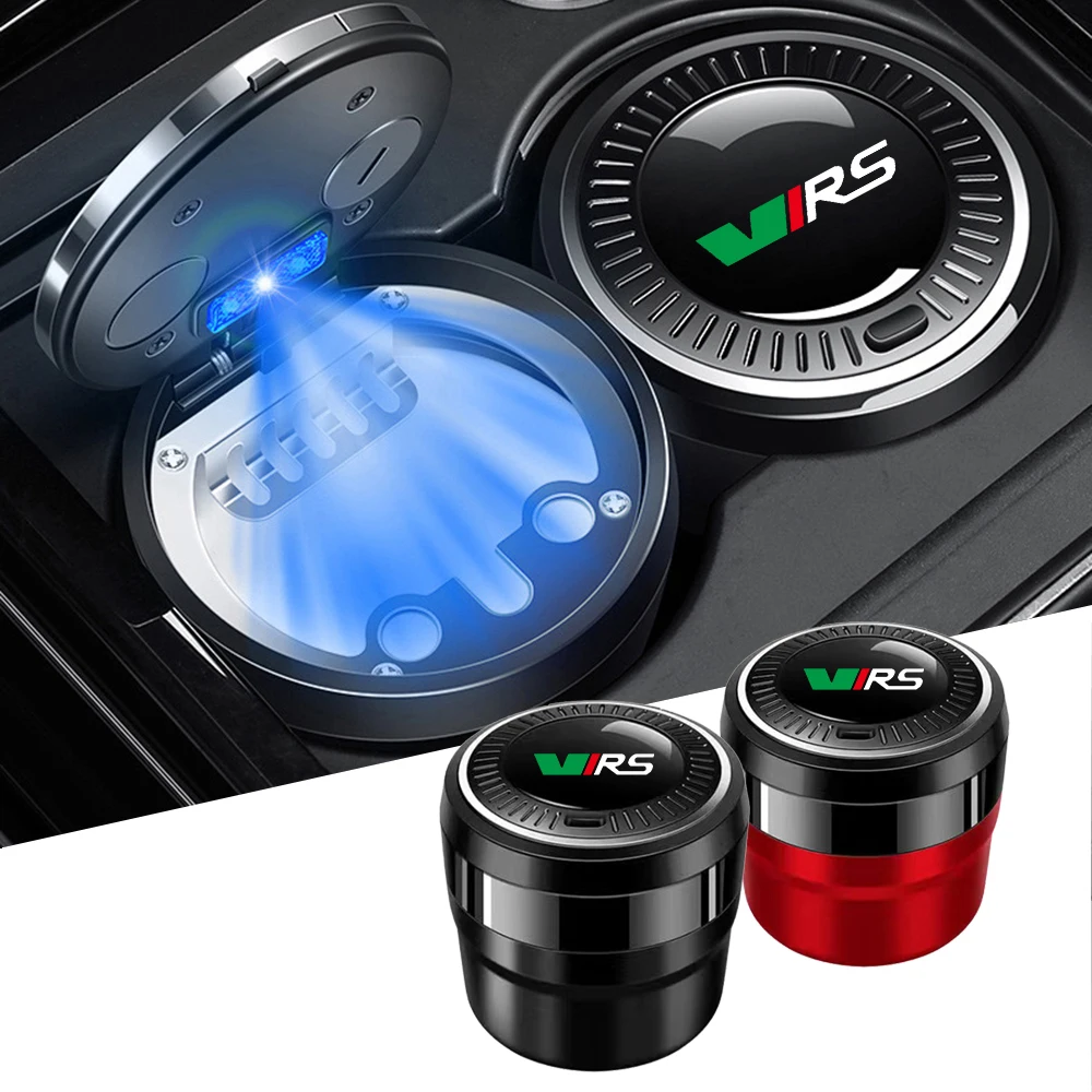 Car ashtray with LED lights, trash can, creative smoke-free storage box, Skoda Octavia VRS logo, 3 2 Kodiaq Superb Fabia