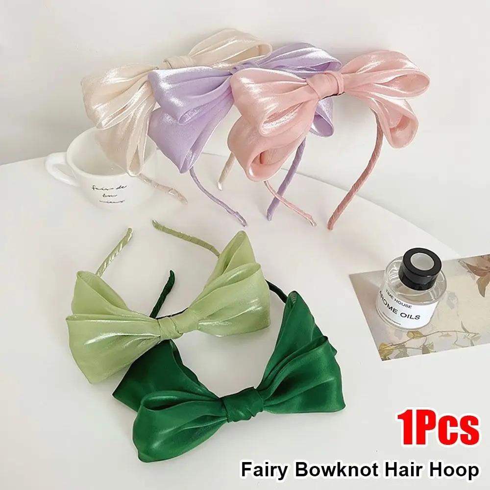 

1Pcs New Bright Silk Women Headband Mesh Elegant Fairy Hair Hoop Cute Bowknot Barrette Headwear Girls