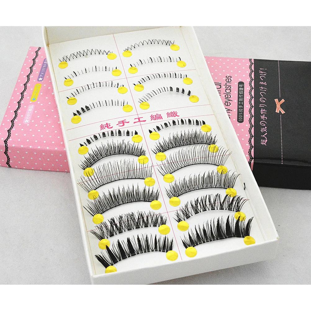 10 أزواج اليدوية رمش مجموعة قطاع الفرقة سميكة طويلة الطبيعية مجعد تتقلب كاذبة رمش العلوي السفلي وهمية