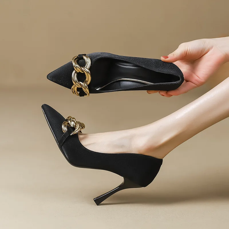 

Elegant Pointed Toe High Heels Women's Autumn Summer New Fine Heel Design Sensation Celebrity Nude Color Single Shoes