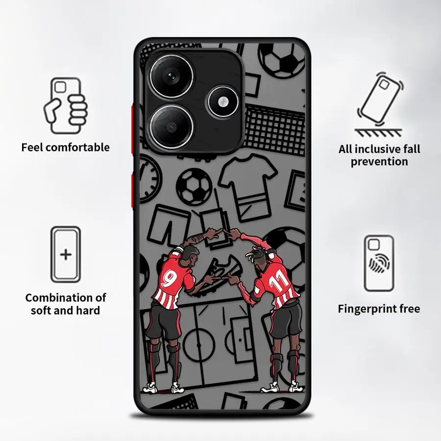 Custodia sportiva con bordo nero per cartoni animati di calcio per Xiaomi Redmi 9 14C A4 12C A1 A2 Plus 13C 10 K40 Pro