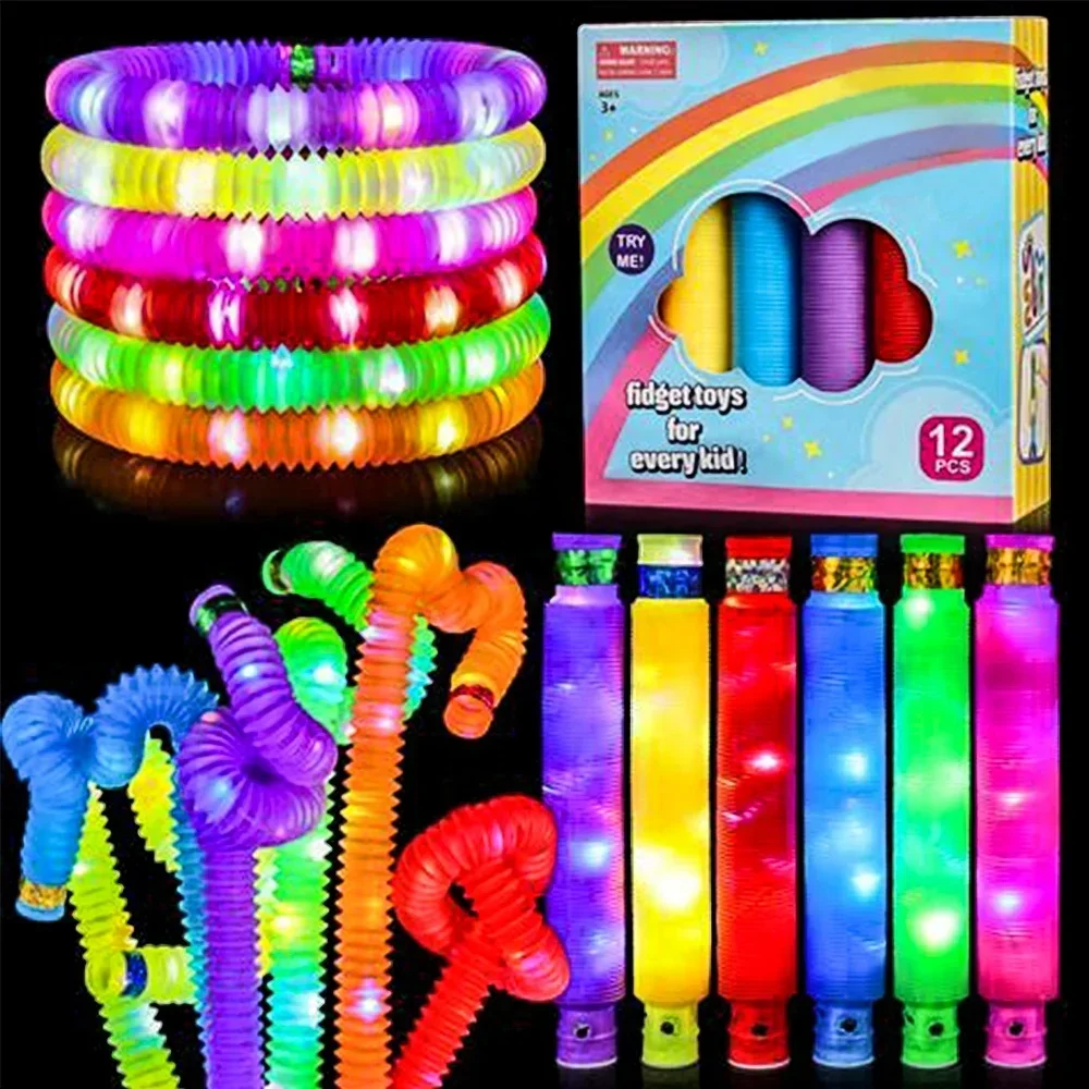 2024 Trending Party Supplies Led Light Up Pop Tube Flash Glow Pull And Stretch Fidget Toys Magic Led Pop Tubes